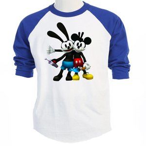MICKY MOUSE, VINTAGE OSWALD, COOL BLUE SLEEVE JERSEY MENS T-259